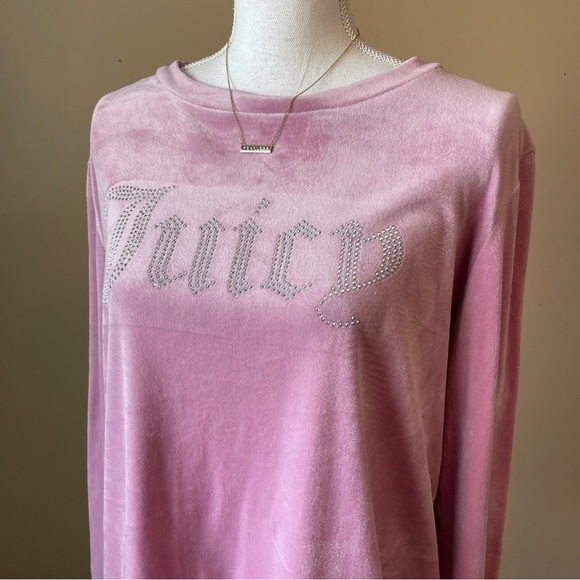 JUICY COUTURE | Pink Velour Rhinestone Embellished Sweatshirt Sz L - Picture 4 of 8